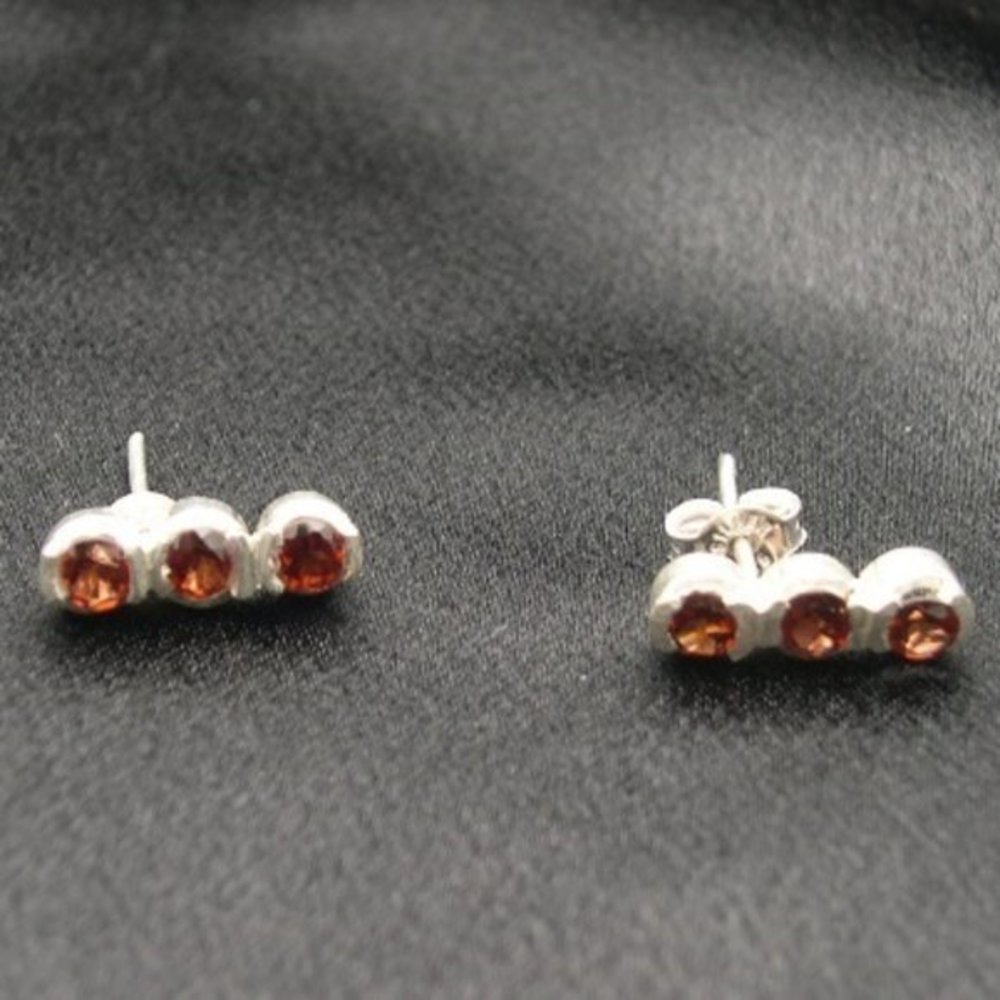 New Sterling Silver Red Garnet Tiered Earrings